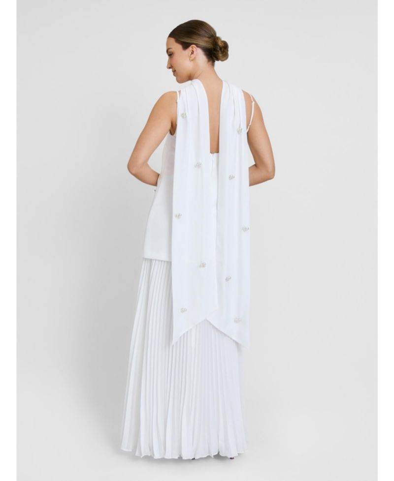 Women's Embellished Pearl Strappy Maxi Dress