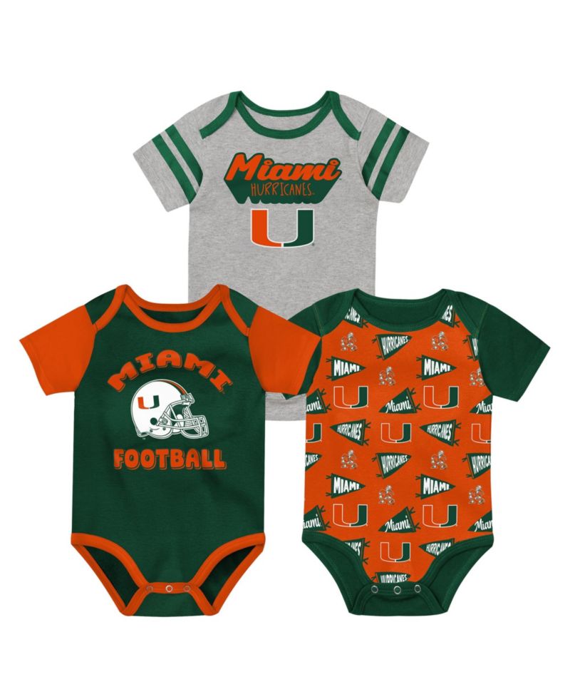 Baby Boys and Girls Green Miami Hurricanes Star Player Three-Piece Bodysuit Set