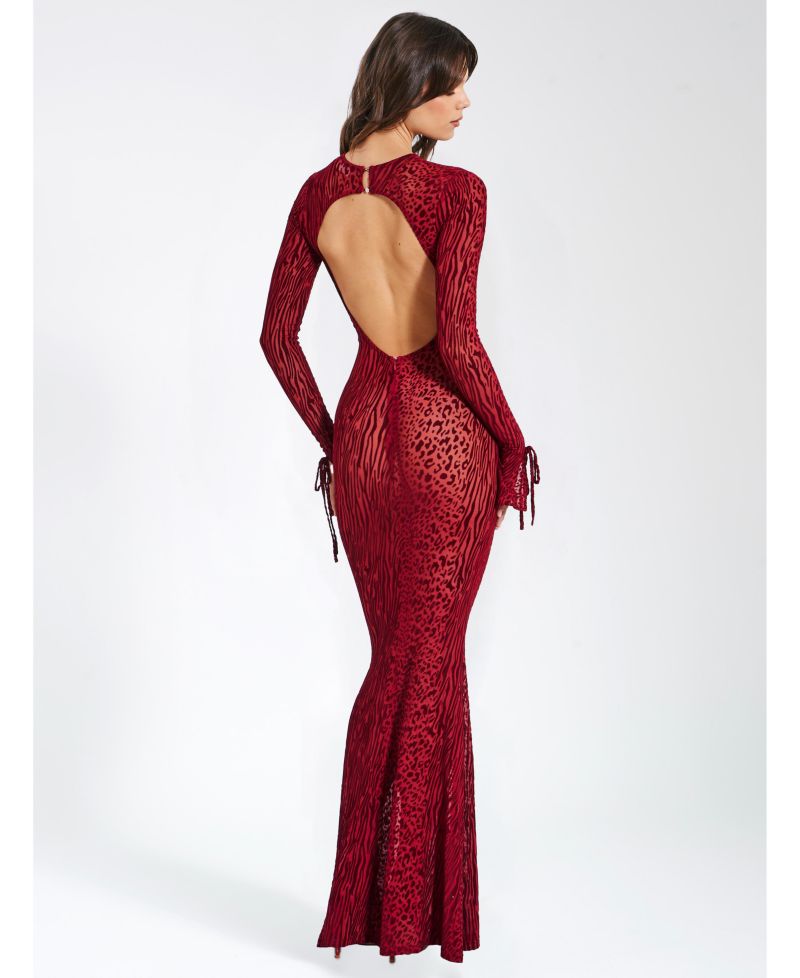 Women Waylynn Burnout Velvet Detail Mesh Backless Maxi Dress