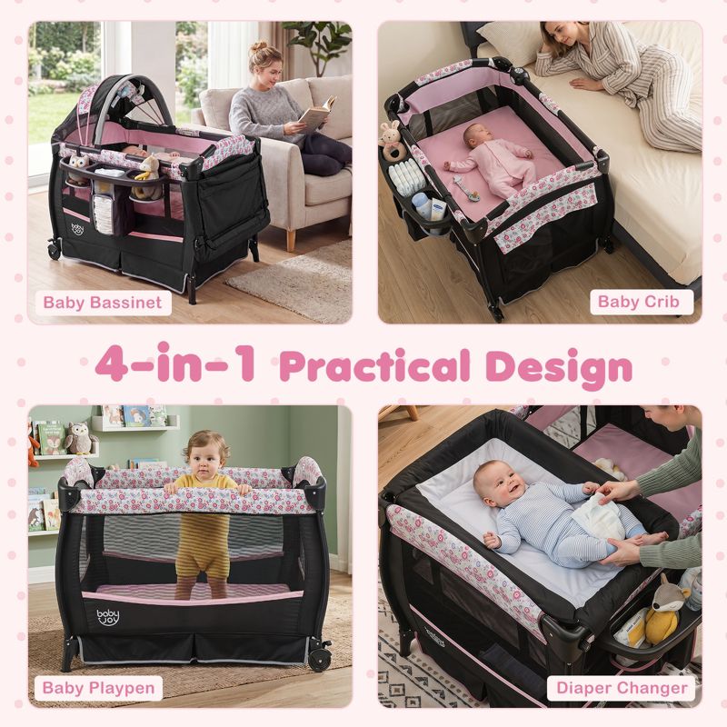 Pack Play Baby Diaper Changing Table 4 in 1 Foldable with Mattress