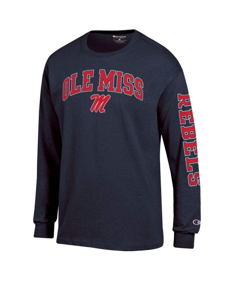 Men's Heather Gray Ole Miss Rebels Arch Over Logo 2-Hit Long Sleeve T-Shirt