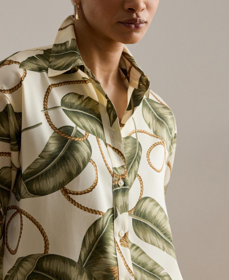 Women's Point Collar Rope-Print Twill Shirt