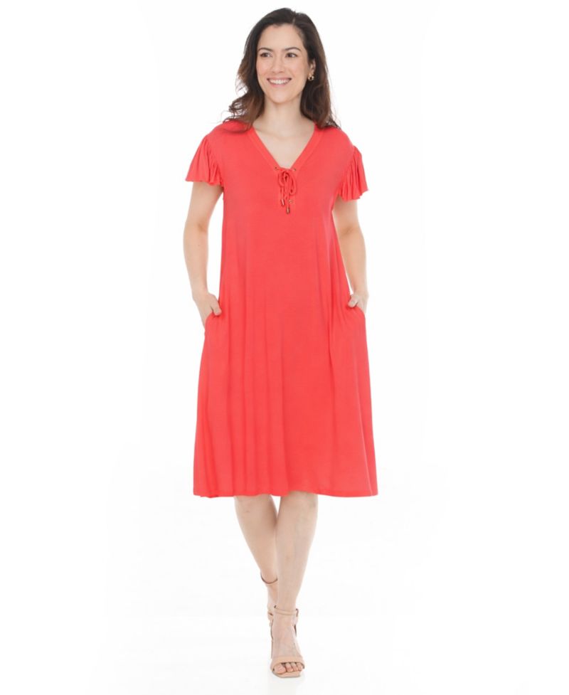 Women's V-Neck Tie-Front Flutter-Sleeve Shift Dress