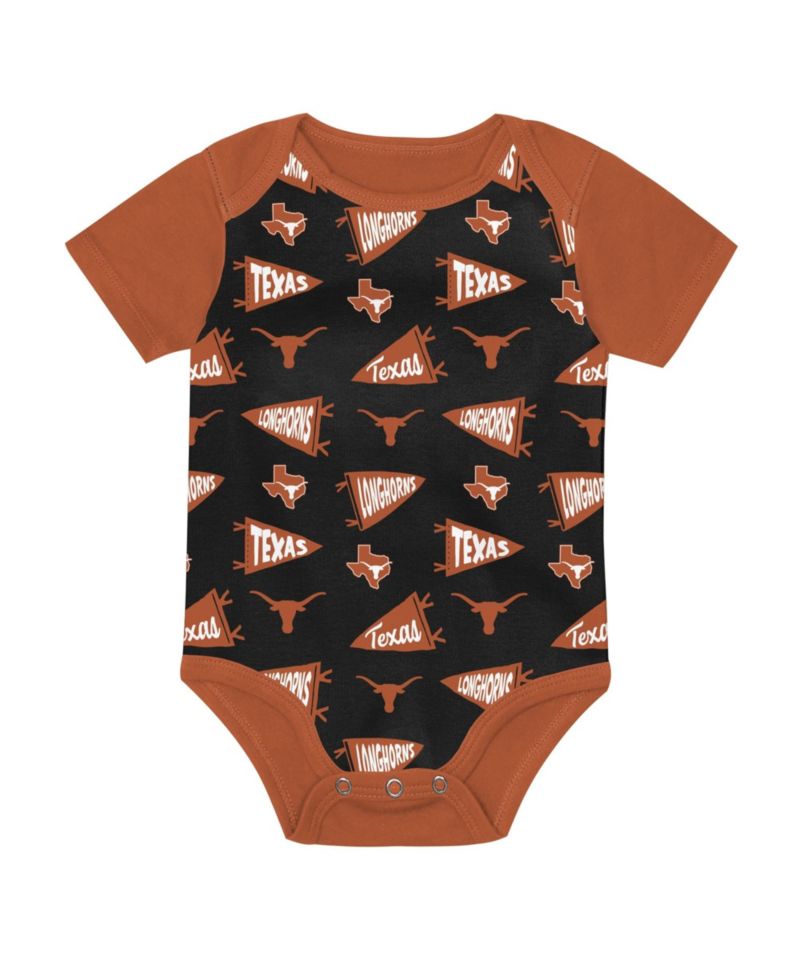 Baby Boys and Girls Brown Texas Longhorns Star Player Three-Piece Bodysuit Set