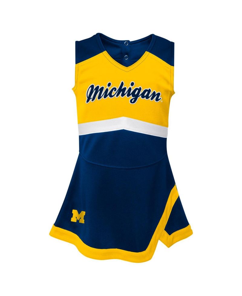 Big Girls Navy Michigan Wolverines Cheer Captain Jumper Dress