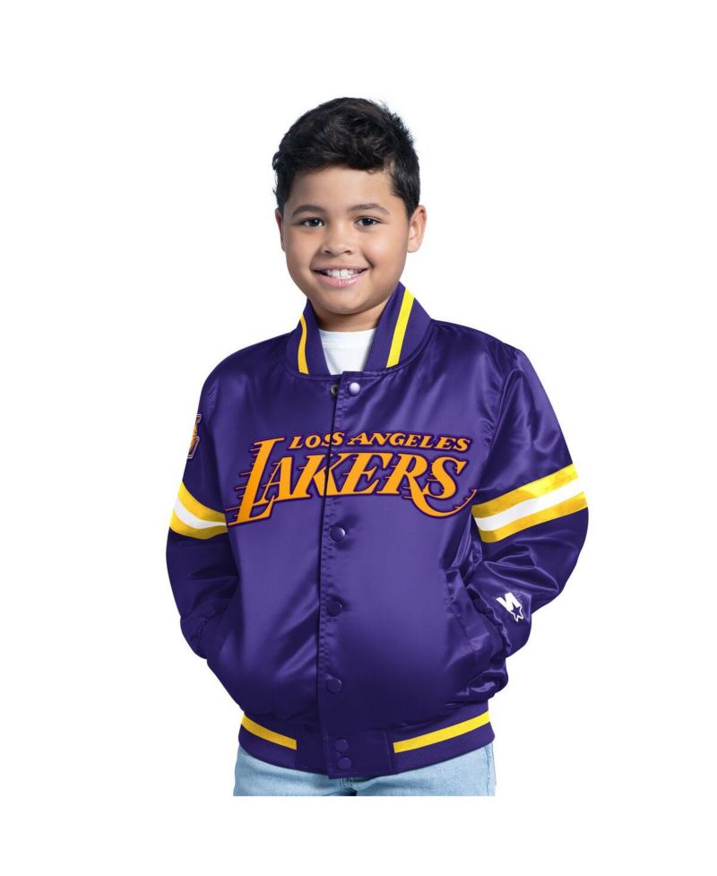 Big Boys and Girls Purple Los Angeles Lakers Scrimmage Full-Snap Varsity Jacket