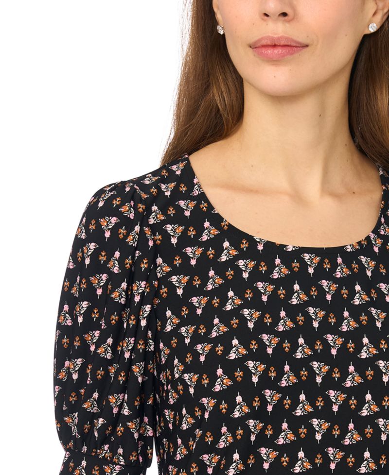 Women's Tulip Crew Neck Shirred Short-Sleeve Blouse