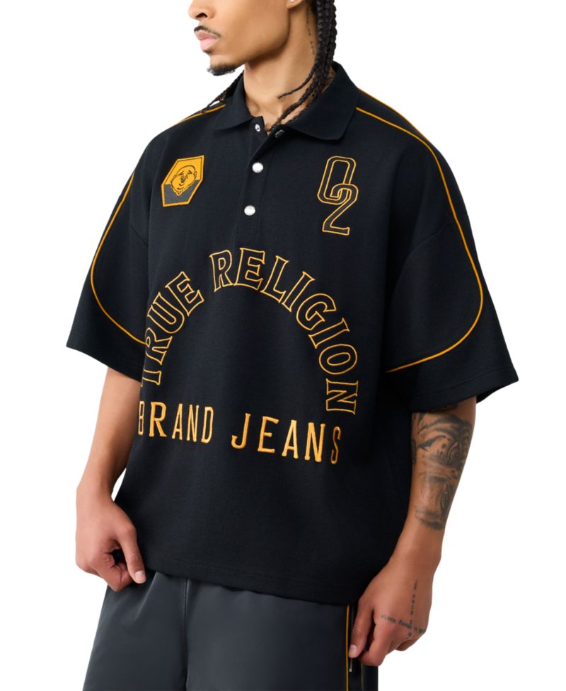 Men's Multi Logo Oversized Short-Sleeve Polo Shirt