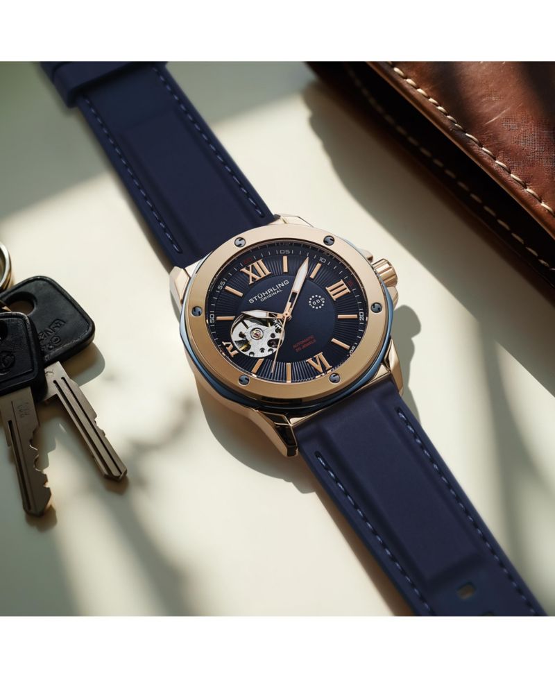 Edwardian 4018 Men s Automatic Skeleton Watch - 44mm Stainless Steel Case, Skeleton Dial, Silicone Strap