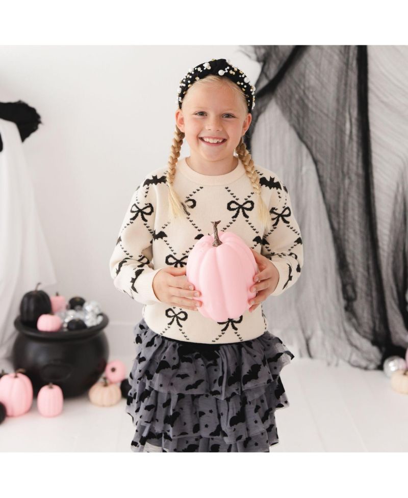 Girls' 4-16 Bat Trellis Halloween Long-Sleeve Crewneck Sweater