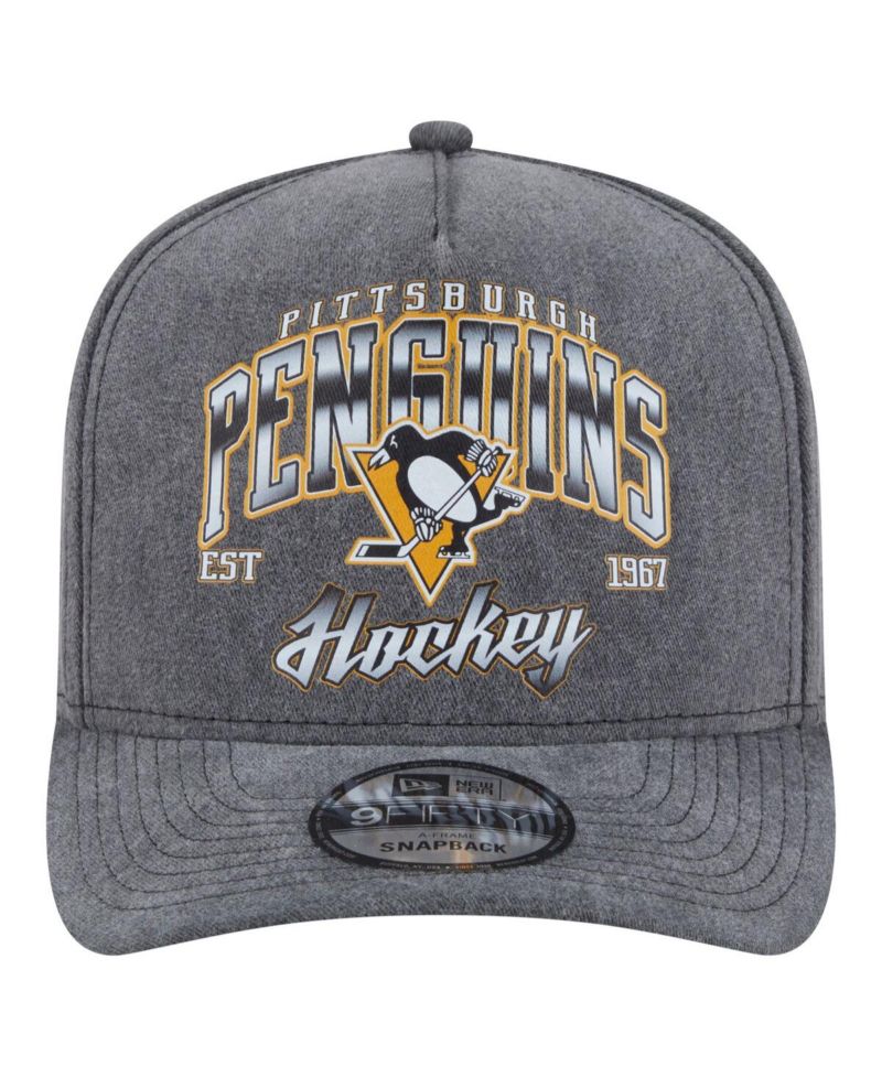 Men's Charcoal Pittsburgh Penguins Throwback Washed A-Frame Pre-Curved 9FIFTY Snapback Hat