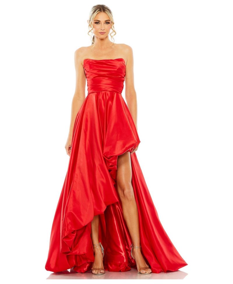 Women's Strapless Ruched High Low Gown