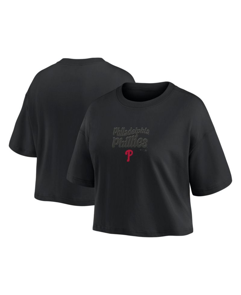 Women's Philadelphia Phillies Blackout Wave Cropped Short-Sleeve T-Shirt