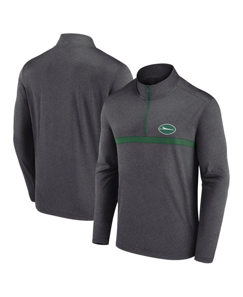 Men's Heather Charcoal New York Jets Head-to-Head Quarter-Zip Pullover
