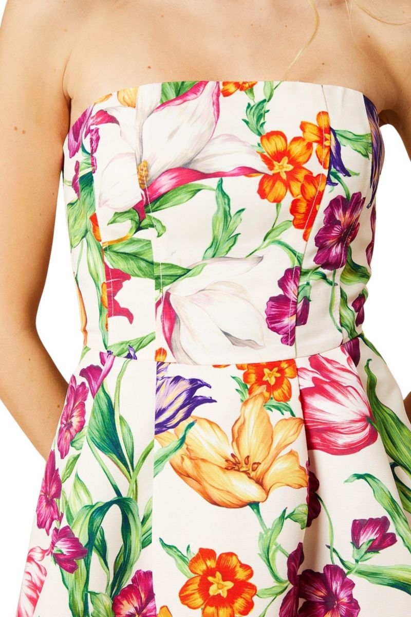 Women's Floral Twill Strapless Midi Dress