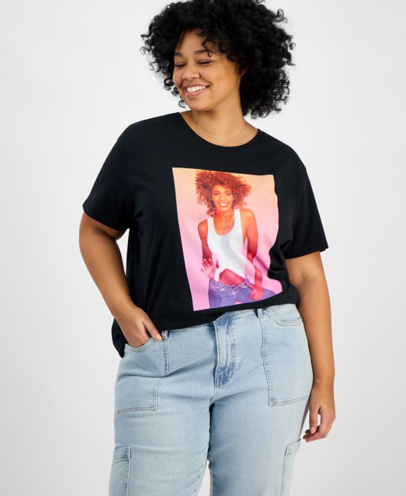Trendy Plus Size Cotton Whitney Houston Graphic Tee