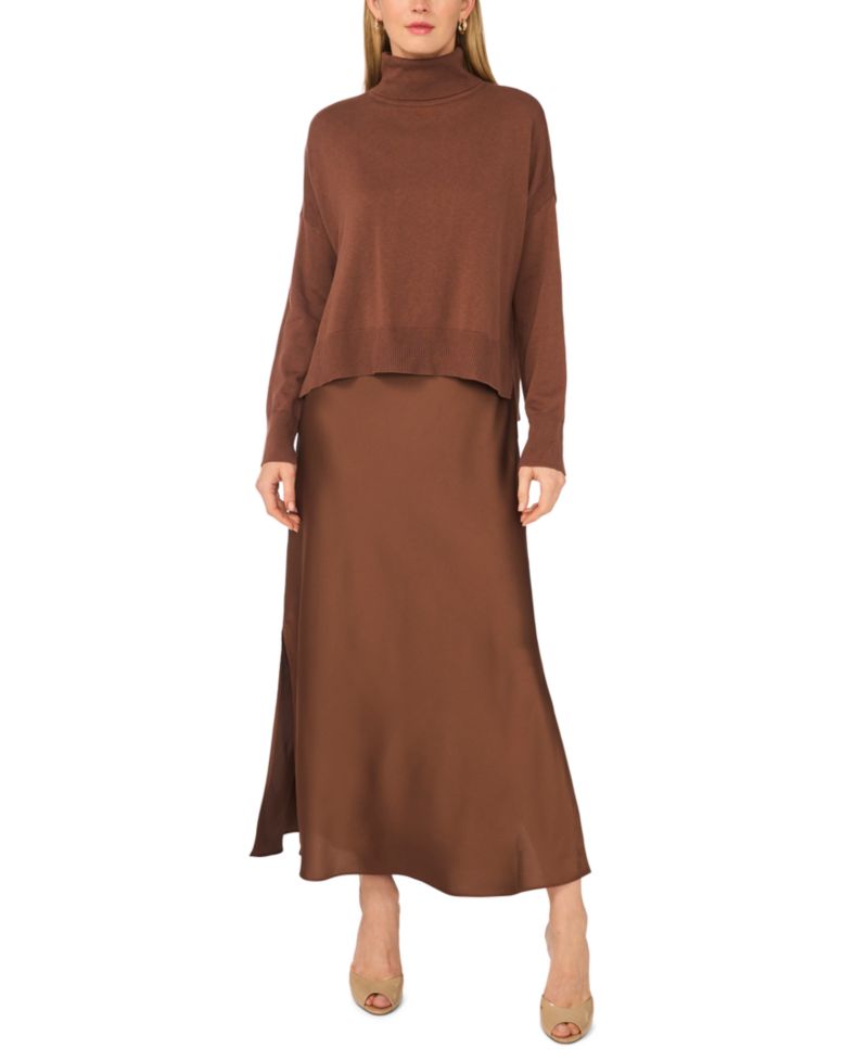 Women's Mock Neck Slip Sweater Dress