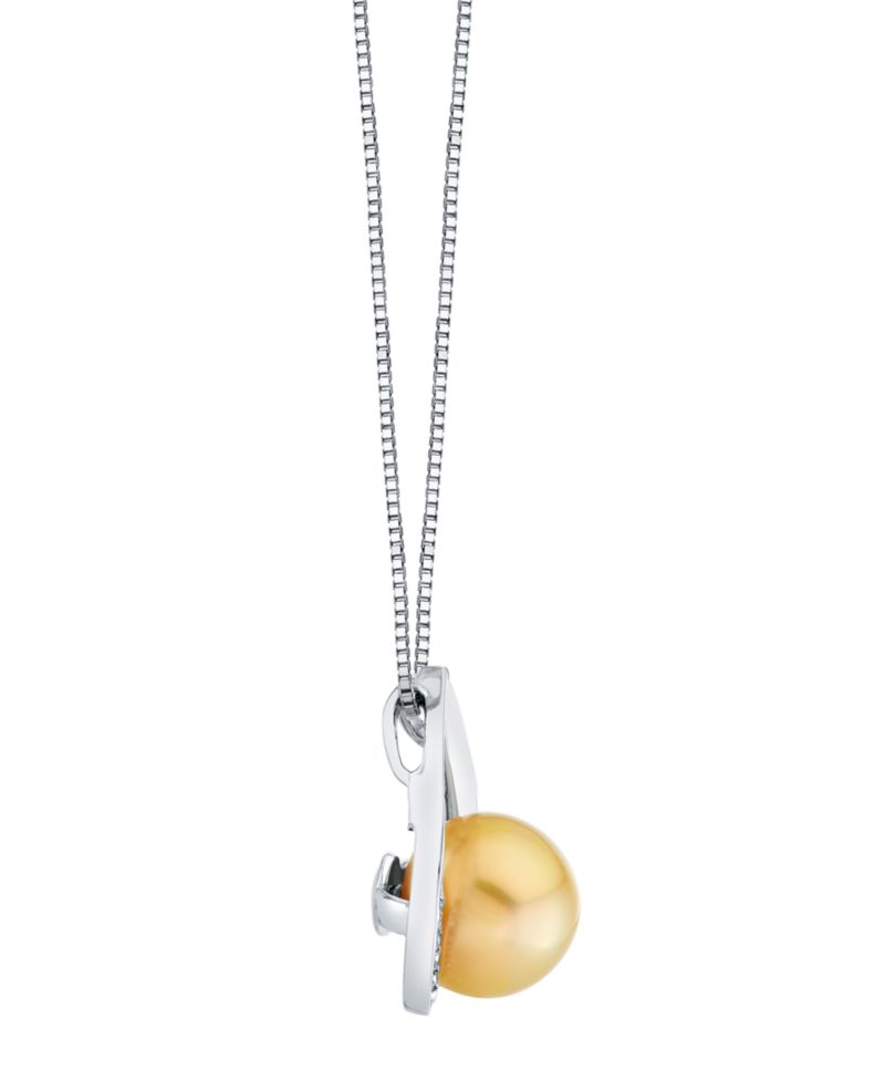 Cultured Golden South Sea Pearl (10mm) & Diamond (1/10 ct. t.w.) Pendant Necklace in Sterling Silver