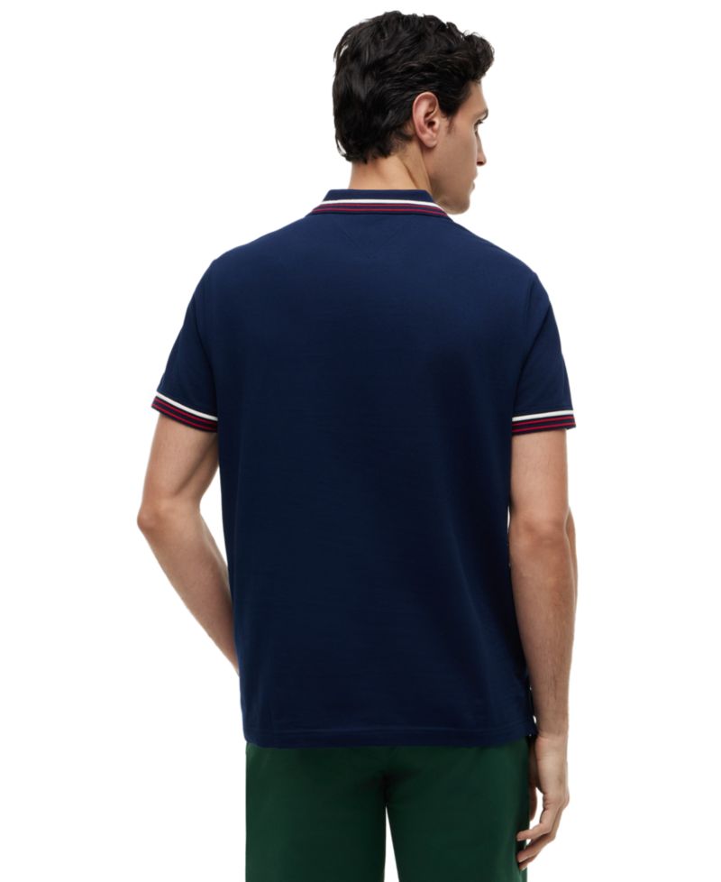 Men's Regular-Fit Red, White, and Blue Collar & Cuff Stripe Polo Shirt
