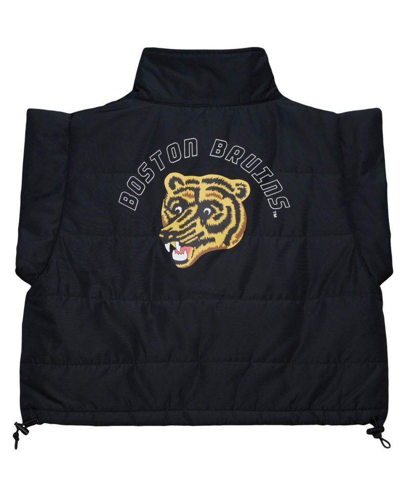 Women's Black Boston Bruins Cropped Full-Zip Puffer Vest