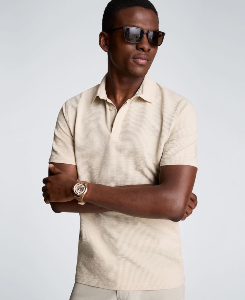 Men's Seersucker Polo Collar Polo Shirt