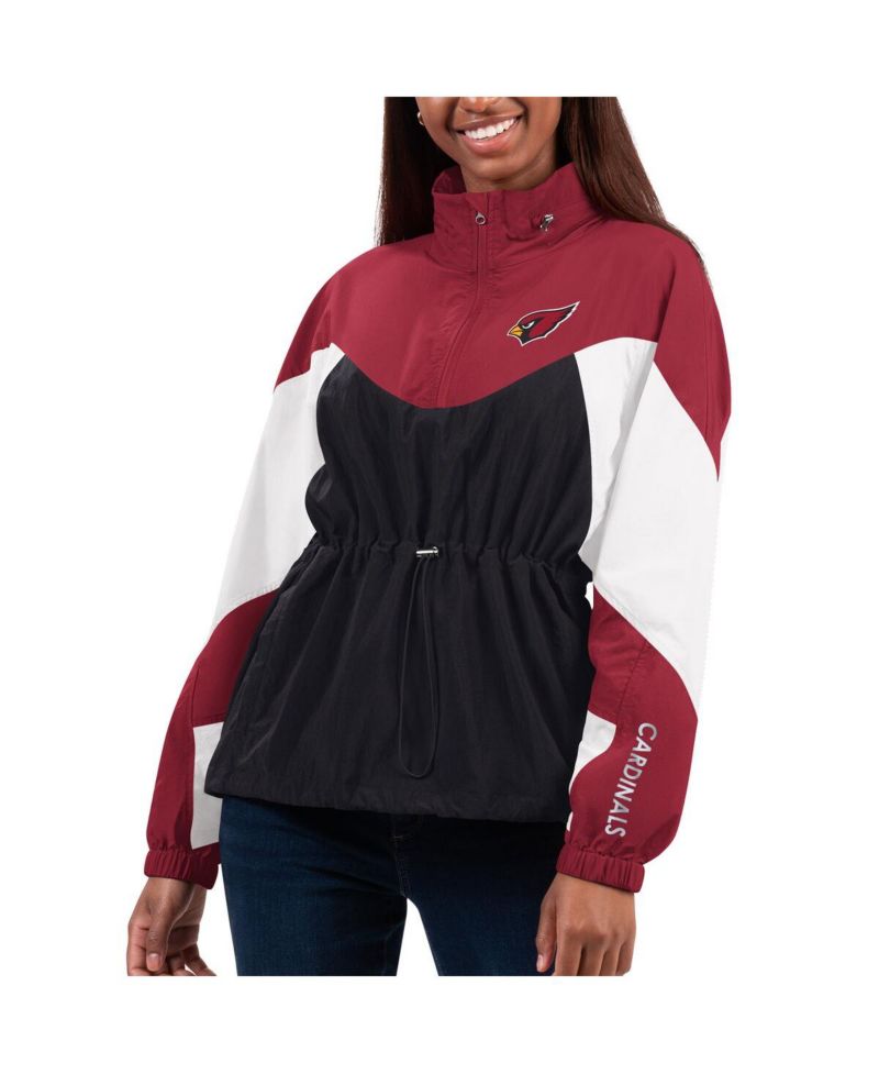 Women's Black/Cardinal Arizona Cardinals Tie Breaker Lightweight Quarter-Zip Sweatshirt