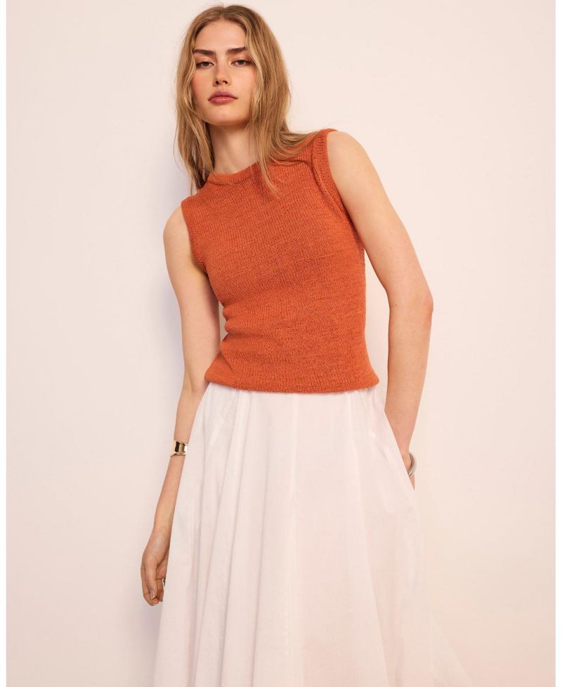 Women's Sleeveless Crewneck Cotton-Blend Knit Top