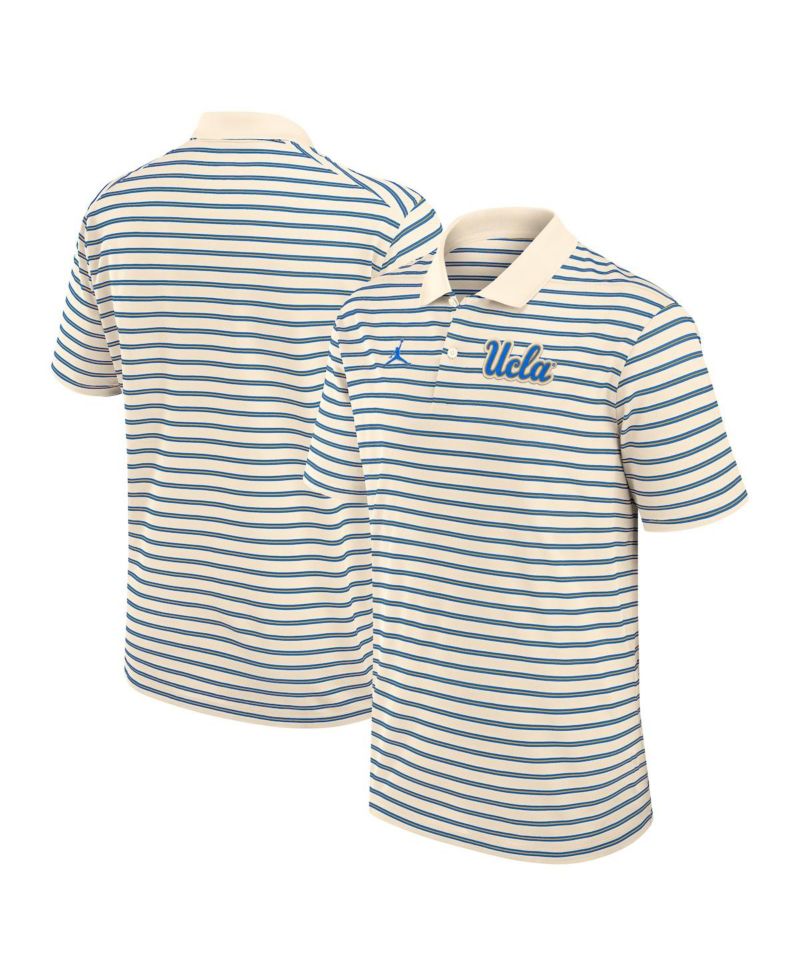 Men's Tan/Blue UCLA Bruins Striped Primary Logo Performance Polo Shirt