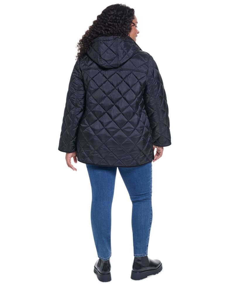 Plus Size Quilted Hooded Corduroy Collar Coat