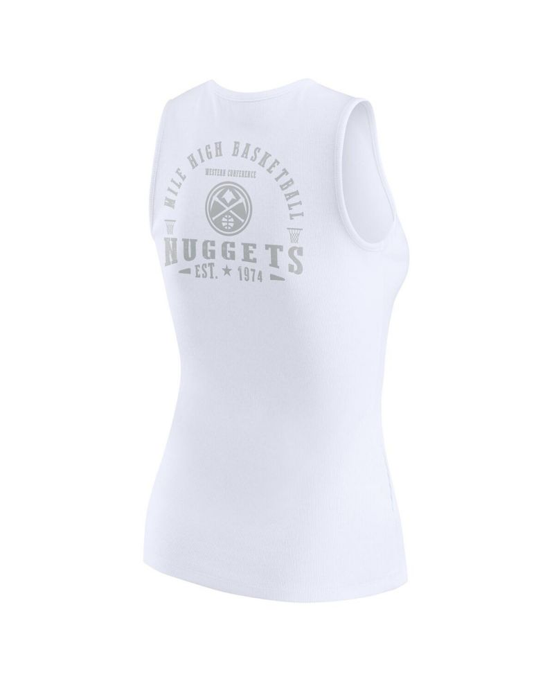 Women's White Denver Nuggets Rib-Knit Henley Tank Top