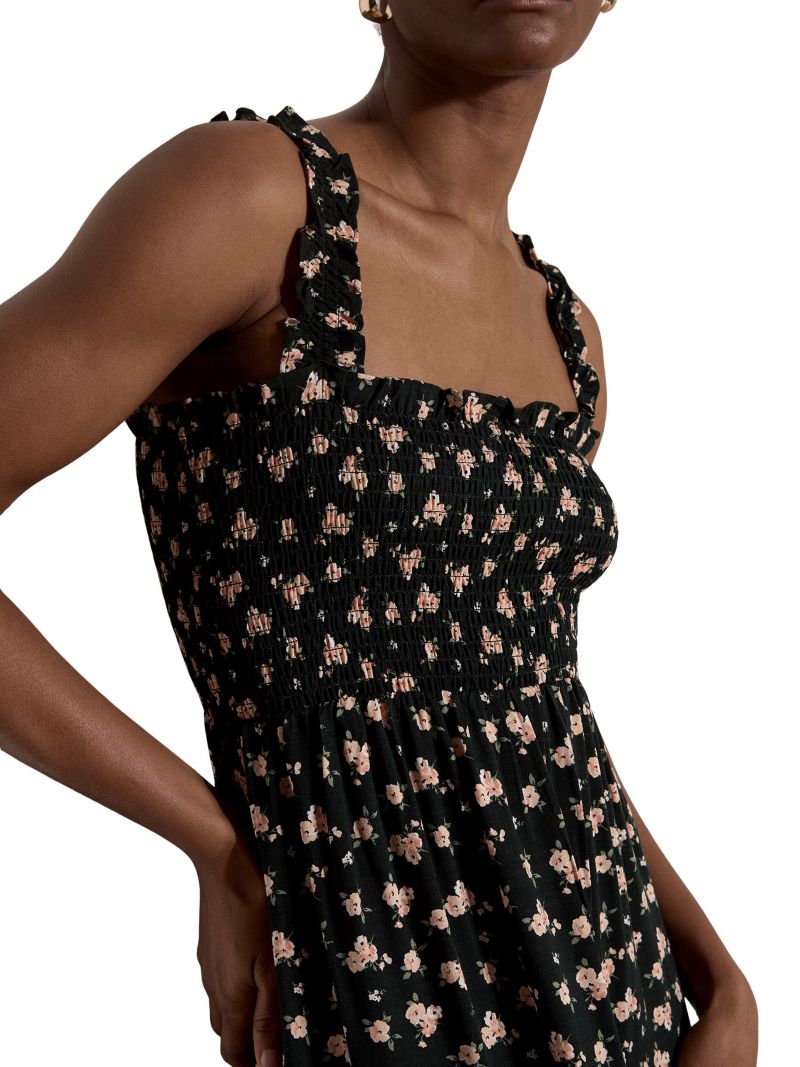 Women's Floral-Print Square Neck Smocked Midi Dress