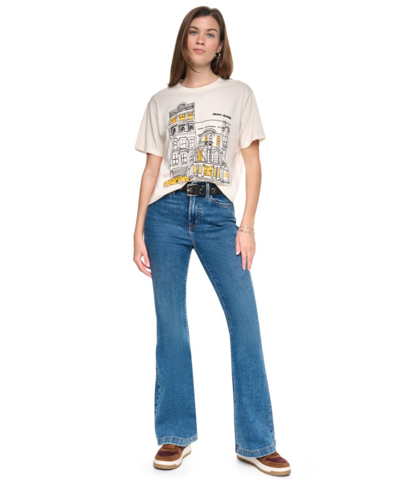Women's New York Downtown Logo Relaxed Graphic Cotton-Blend Tee
