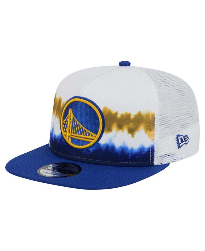 Men's White/Royal Golden State Warriors Dip-Dye 9FIFTY A-Frame Trucker Snapback Hat