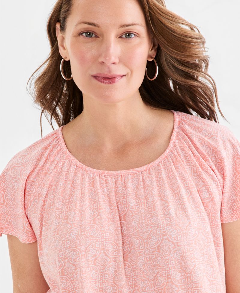 Petite Flutter Short-Sleeve Clover Coin Top
