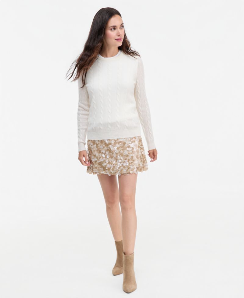 Petite Cable-Knit Crewneck 100% Cashmere Sweater