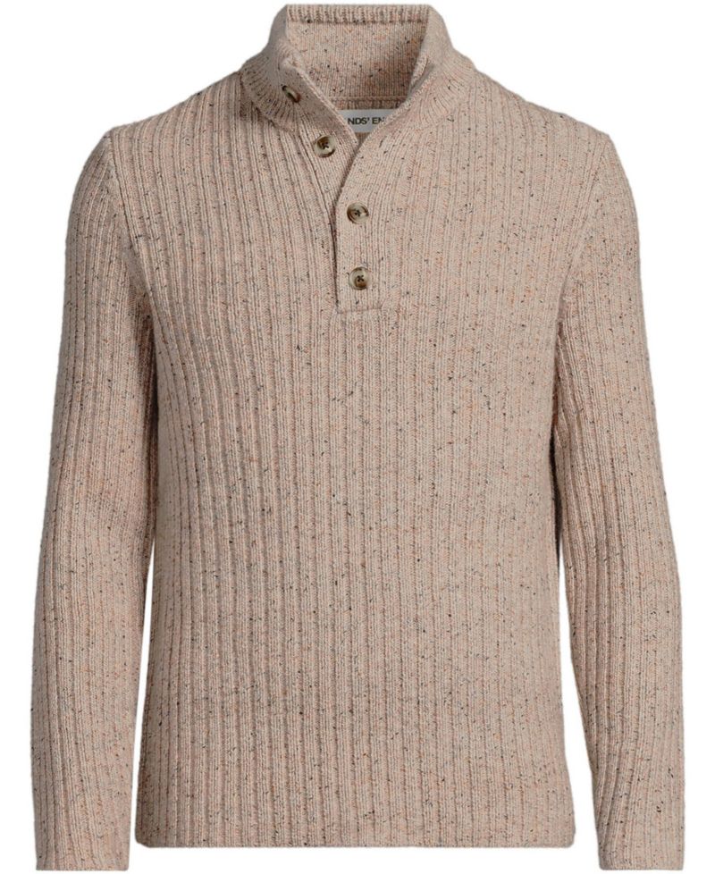 Men's Long Sleeve Cotton Wool Button Up Mock Sweater