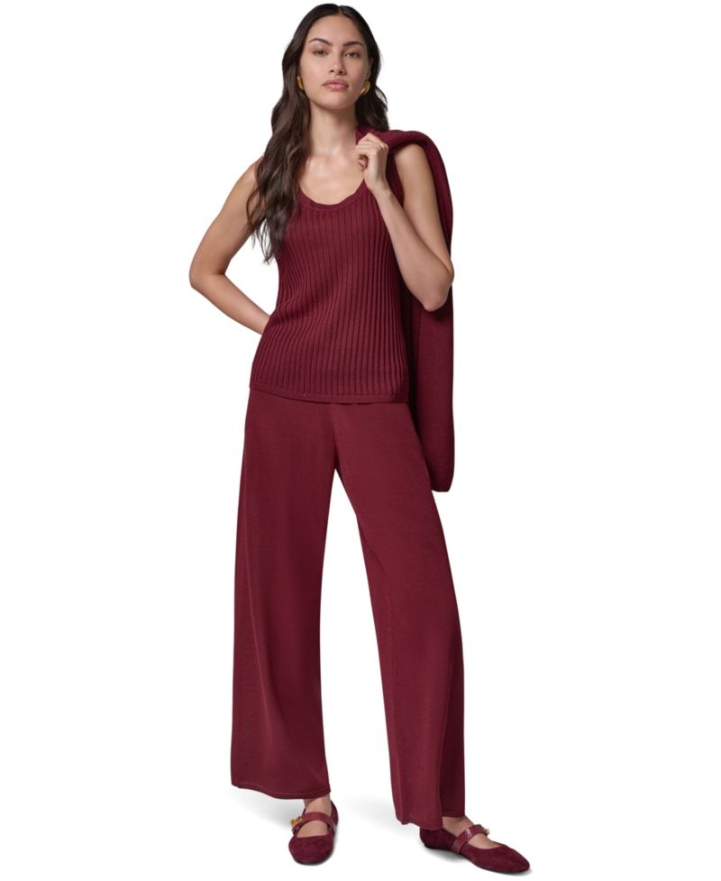 Women's Ribbed-Knit Open-Stitch Scoop Neck Tank Top
