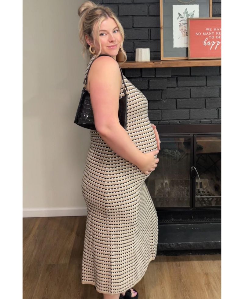 Women's Beige Striped Knit Fitted Sleeveless Maxi Dress