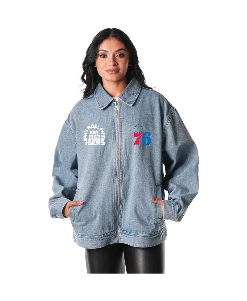 Men's and Women's Blue Philadelphia 76ers Coaches Full-Zip Denim Jacket