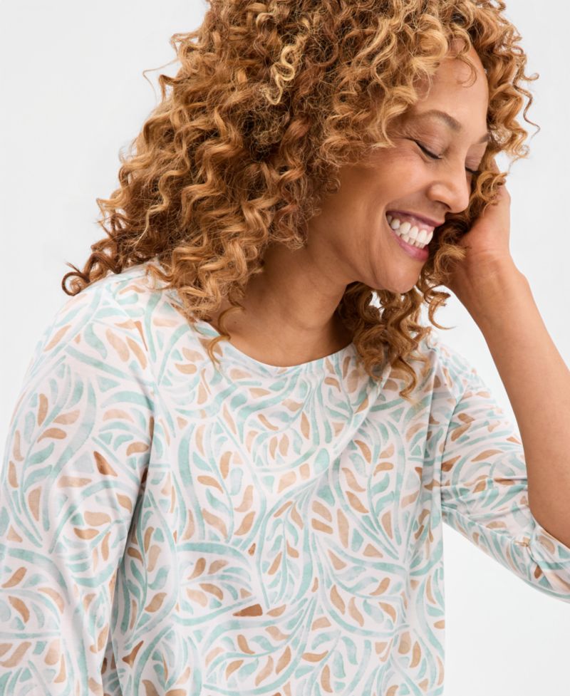 Women's Printed Boat-Neck Twist-Front Top
