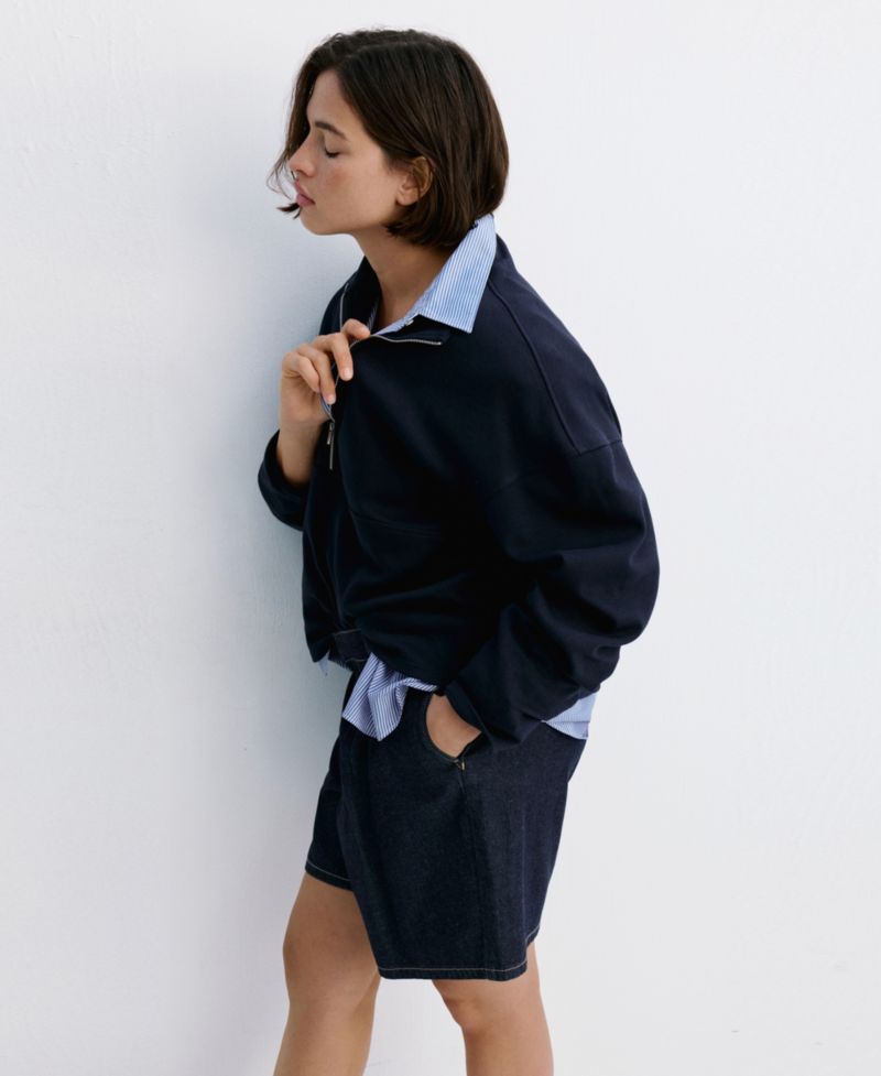 Women's Mid-Rise Pleats Denim Bermuda Shorts