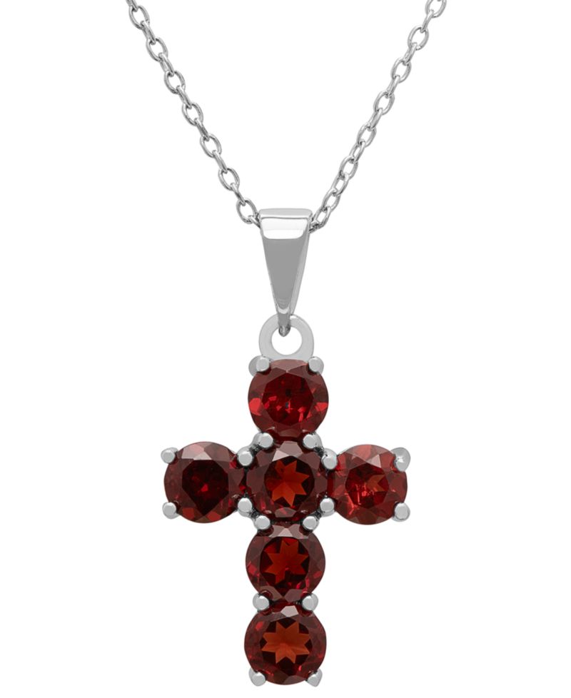Garnet (3.60 ct. t.w.) Cross Pendant Necklace in Sterling Silver