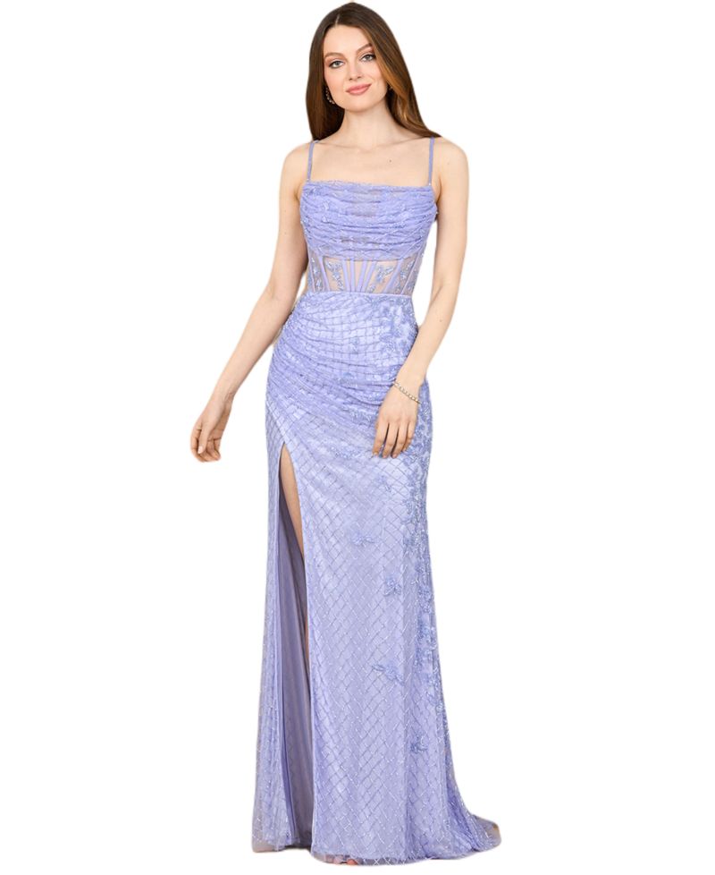 Women's 9923 - Beaded Corset Gown with Slit