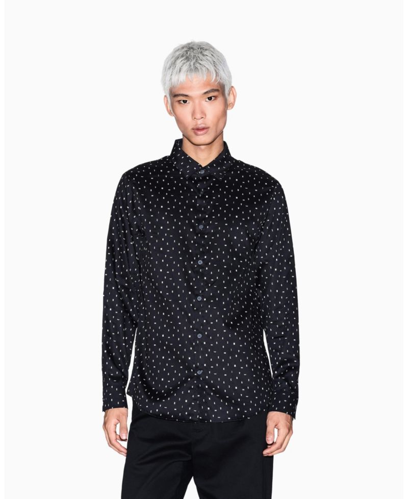 Men's Allover Letter Logo Satin Woven Shirt