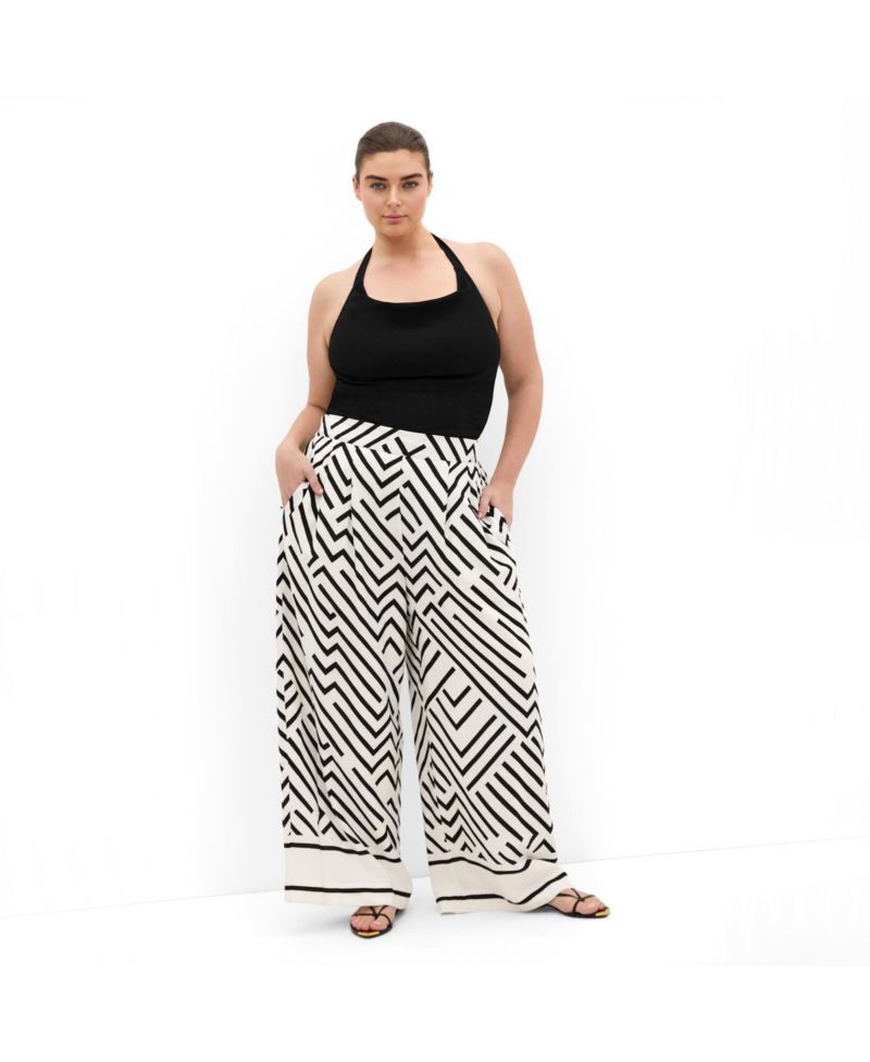 Women's Plus Size Linear Border Print Wide Leg Pant