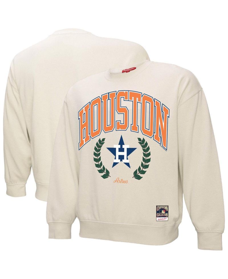 Women's Cream Houston Astros Cooperstown Collection Laurel Crew Pullover Sweatshirt