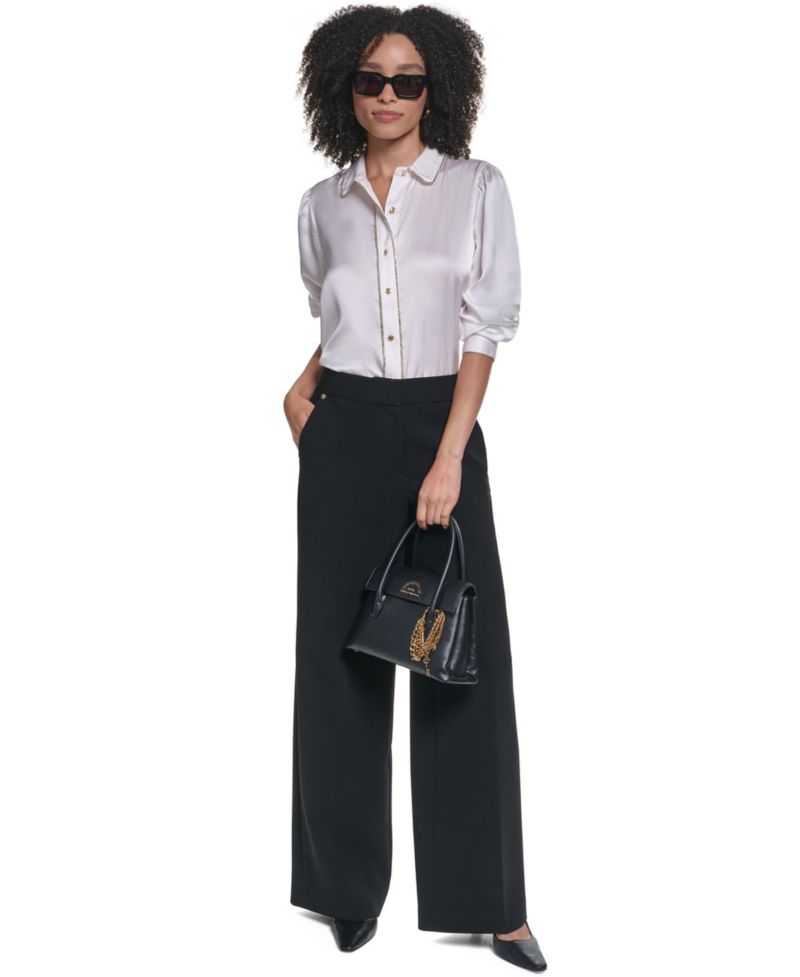 Women's Crystal Placket Long-Sleeve Blouse