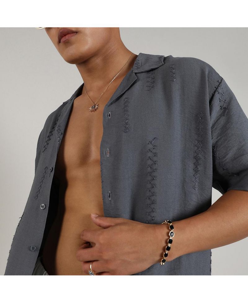 Men's Ash Grey Embroidered Twist Shirt