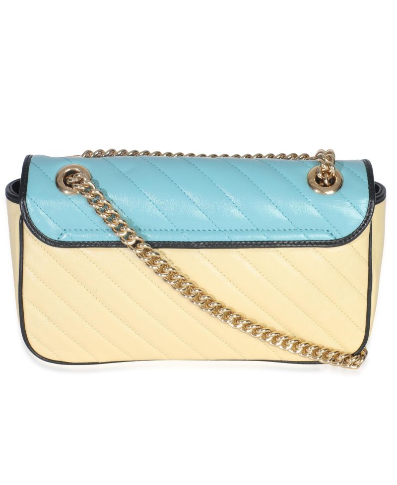 Blue Yellow Calfskin Matelasse Diagonal Torchon Small GG Marmont Bag
