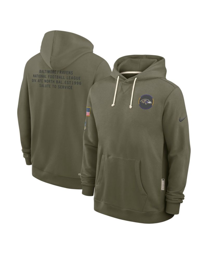 Men's Olive Baltimore Ravens 2025 Salute to Service Dominant Force Pullover Hoodie